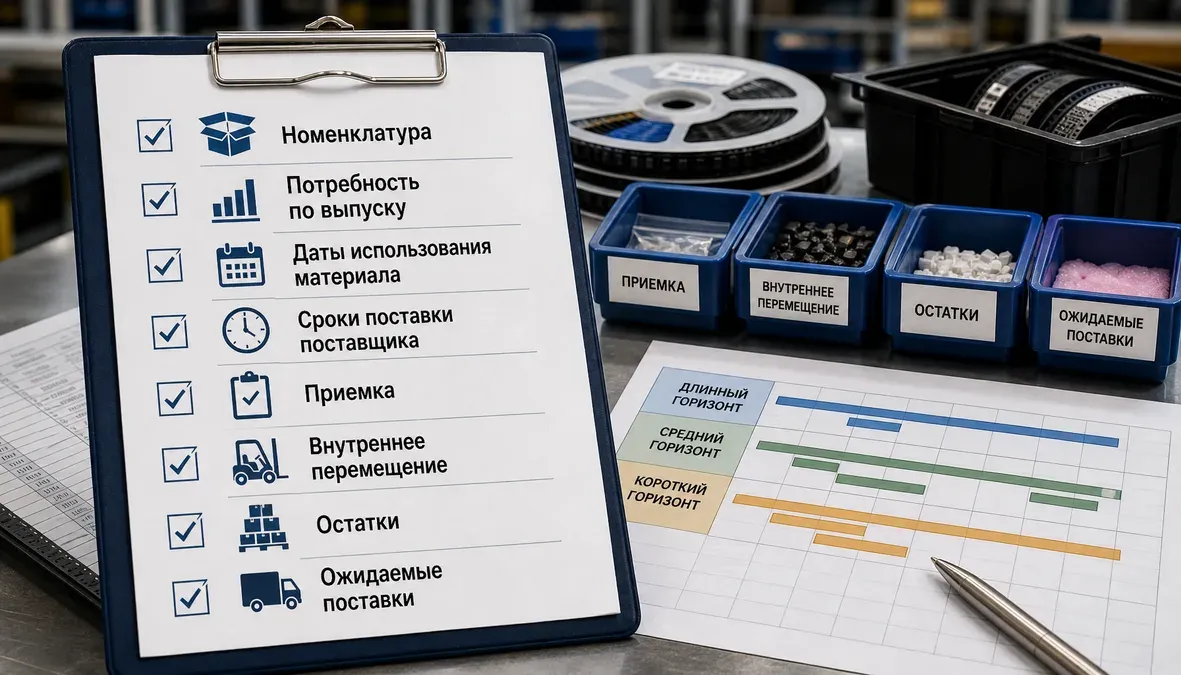 Критерии расчета партий поставки и графика выпуска Инфографика показывает минимальные данные для расчета партий поставки и увязки графика поставок с графиком выпуска.