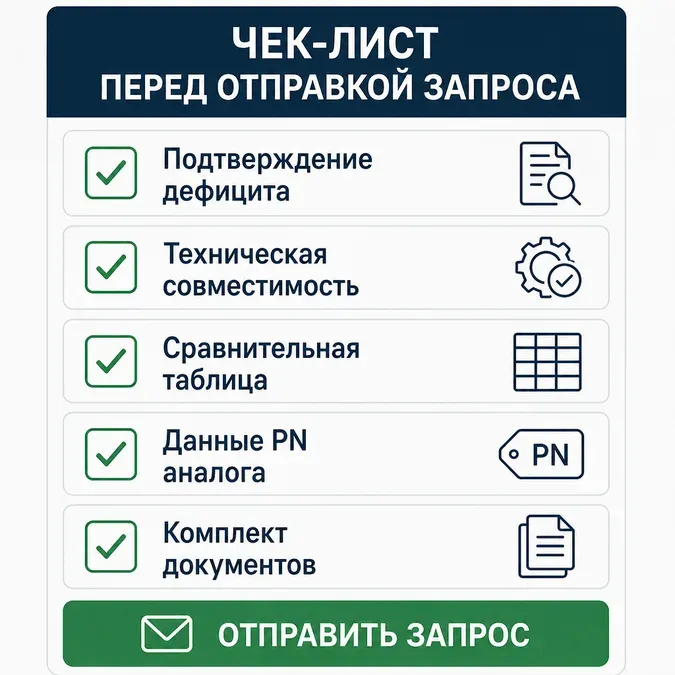 Чек-лист документов для согласования замены компонентов Чек-лист для отправки запроса о замене компонентов при дефиците поставок.