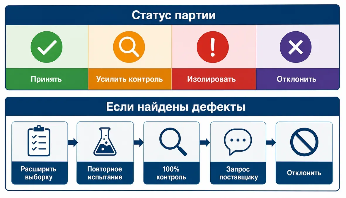 Схема статуса партии в контроле качества компонентов электроники.